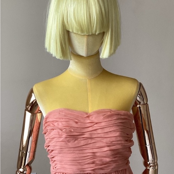 See By Chloe Strapless Pleated Silk/Cotton  Orange Peach Midi Dress SZ 2 - Picture 6 of 7